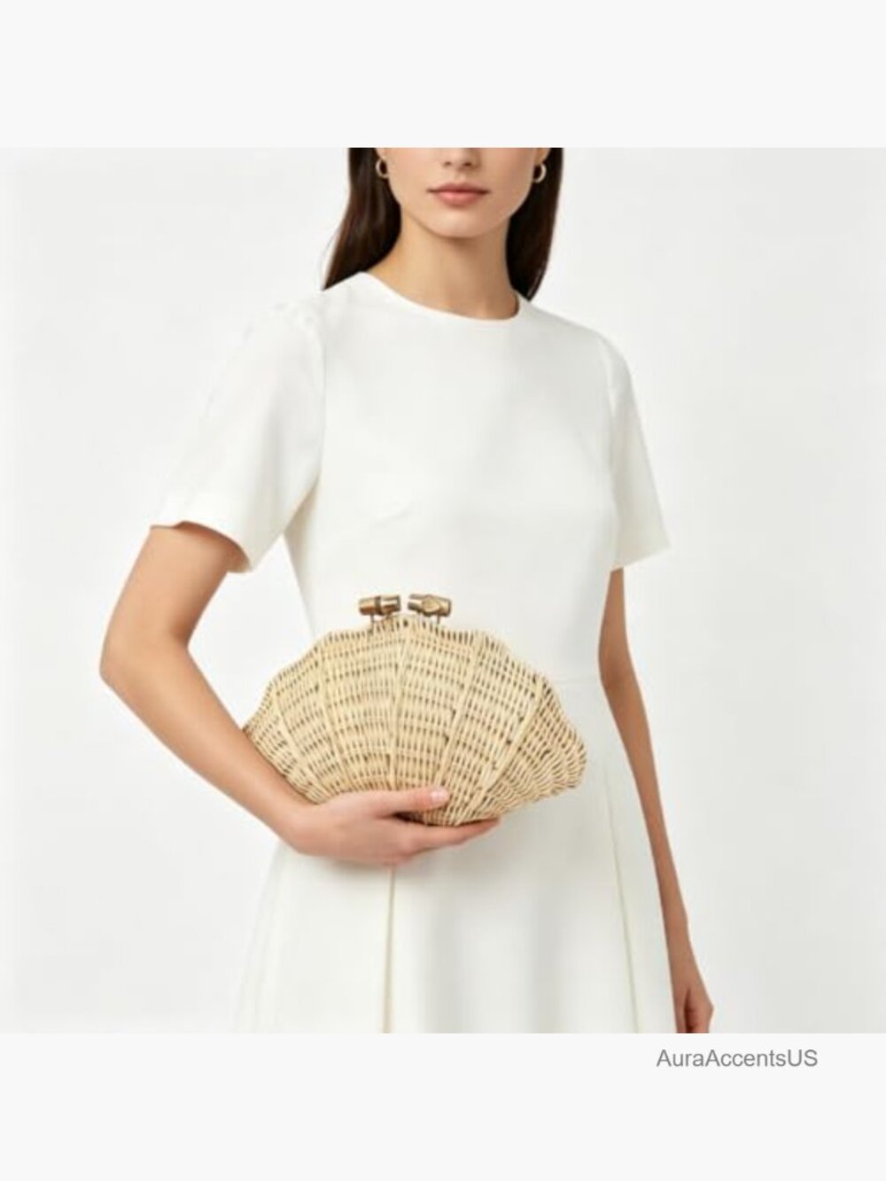 Handwoven Shell Rattan Clutch Straw Beach Purse Summer Woven Bag - Picture 2 of 7